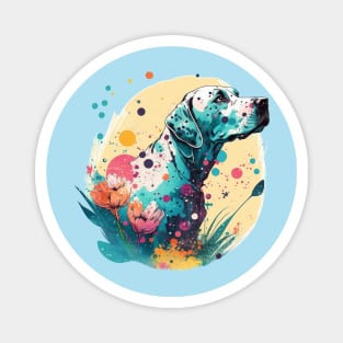 Retro Dalmatian Spring Flowers Dog Lover Paint Splatter Magnet